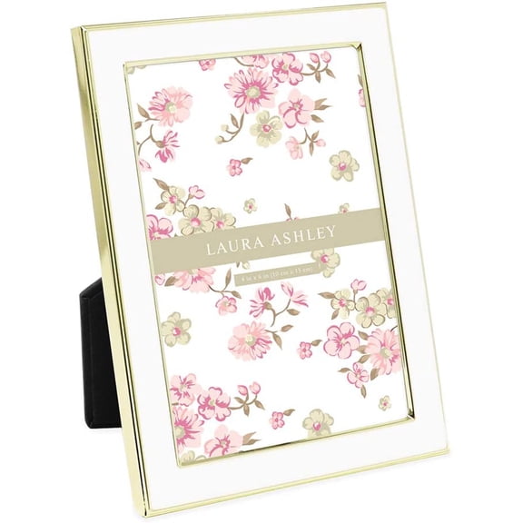 4x6 White Enamel Picture Frame, Gold Metal Edge with Easel, for Countertop, Counterspace, Tabletop Display, Bookshelf, Desk, Wall Dcor, Photo Gallery