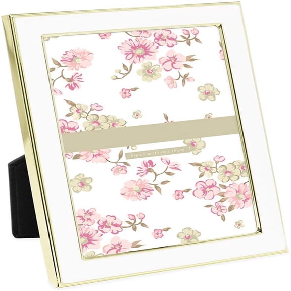 4x6 White Enamel Picture Frame, Gold Metal Edge with Easel, for Countertop, Counterspace, Tabletop Display, Bookshelf, Desk, Wall Dcor, Photo Gallery
