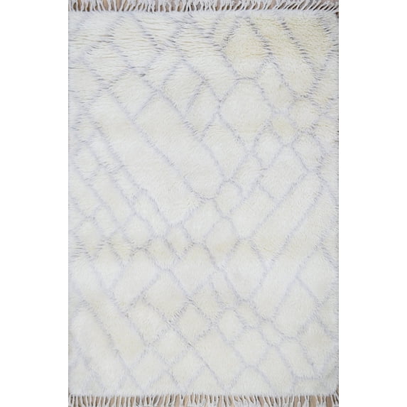 4x6 White and Silver Handmade Moroccan Design Area Rug | TRD171746