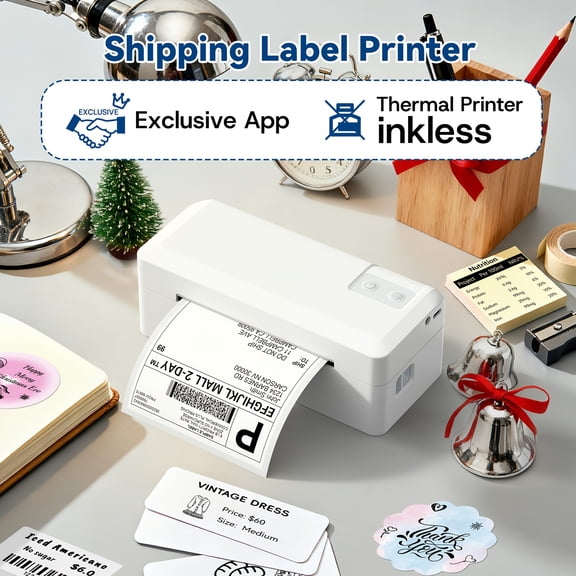 4x6 Wireless Thermal Printer for Shipping Labels, Compatible with iPhone Android Windows, Ideal for Small Business & Home Office Use.