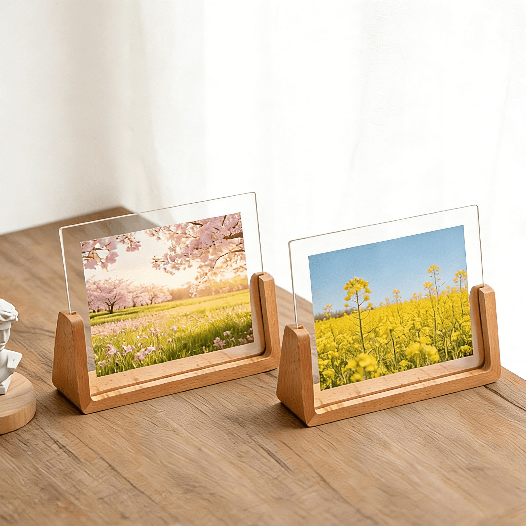 4x6 Rustic Beech Wood Photo Frames Set of 2, U-Shaped Base Double Sided ...