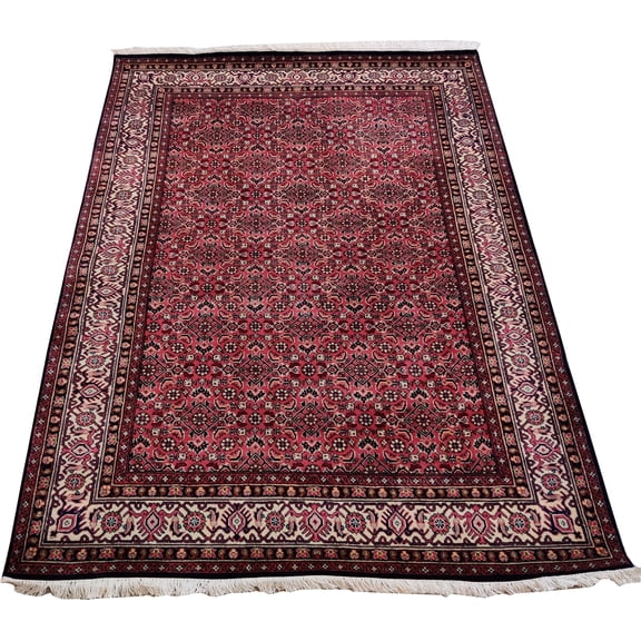 4x6 ft Traditional Bidjar Allover Red Cream Hand Knotted Area Rug