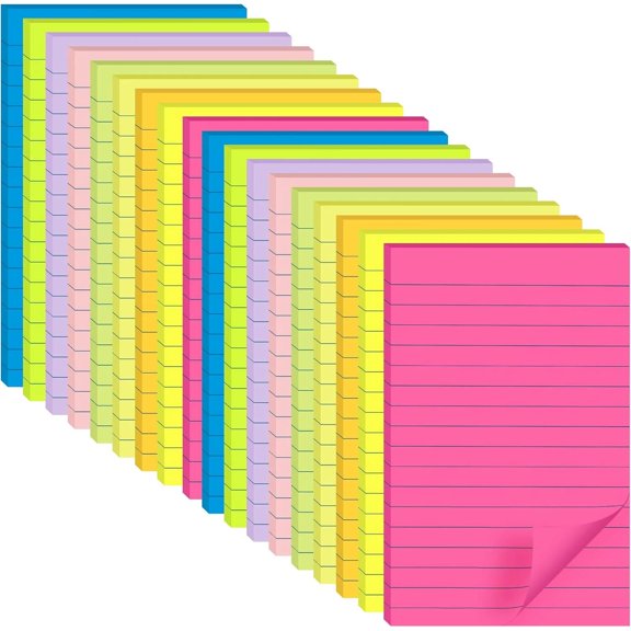 4x6 in Bright Color Self-Stick Post Notes, Lined Sticky (18 Pack)