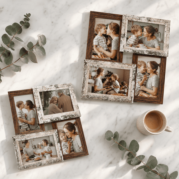 4x6 in Distressed White+Rustic Brown Collage Picture Frame