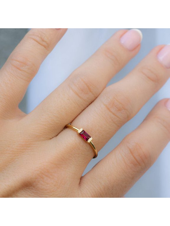 4x6 mm Ruby Dainty Baguette Stacking Ring, Gold Minimalist Ring, Simple Ruby Ring, Sterling Silver Ring, Thin Ring, Delicate Ring Gift for Her