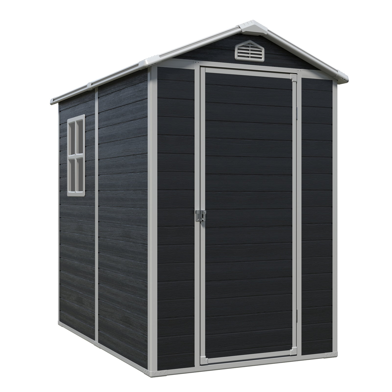 Black 4' x 6' Resin Outdoor Storage Shed with Window