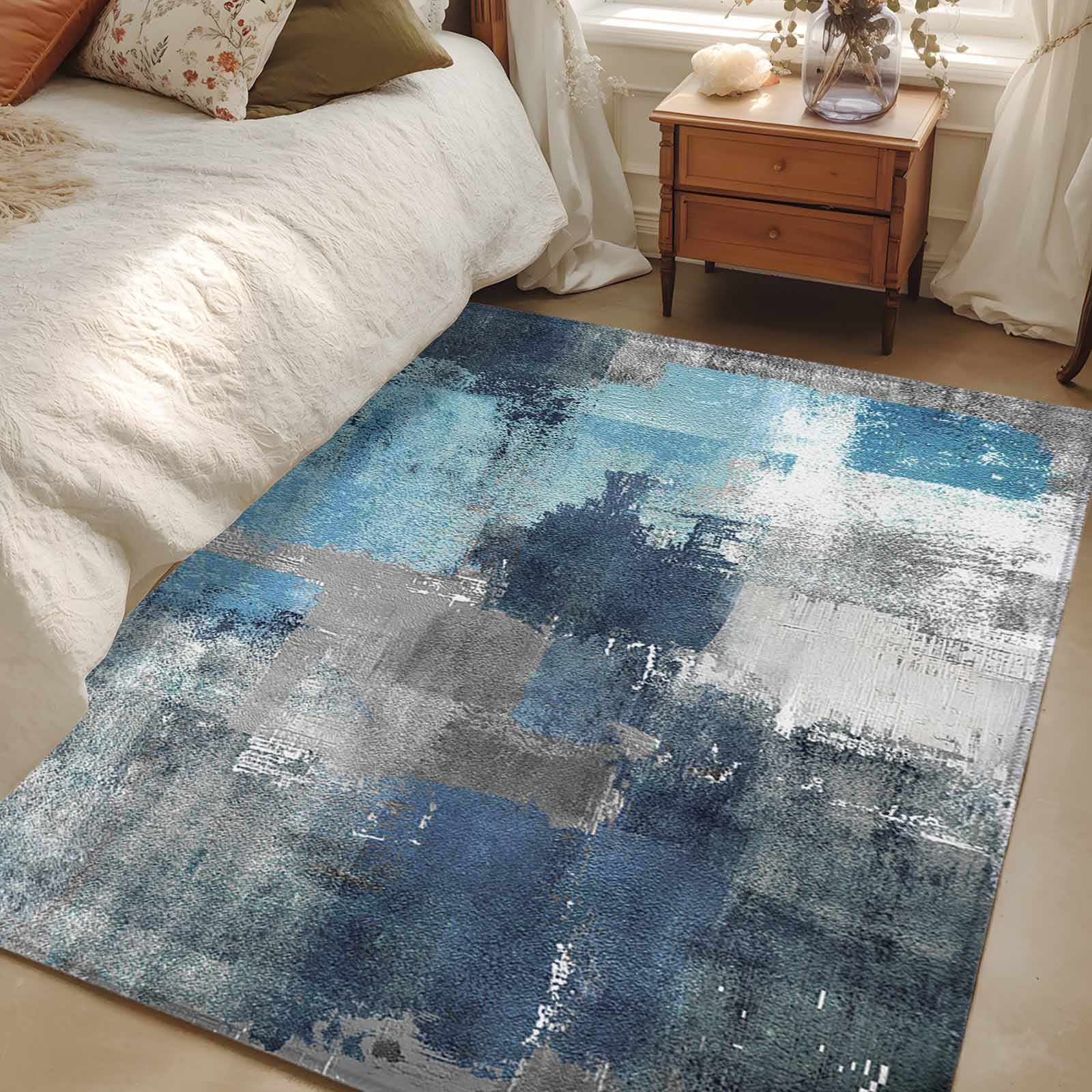 Aethics Rugs 4x6Ft Area Rugs Blue Grey Non-Skid Rubber Backing Large Rectangle Rugs ...