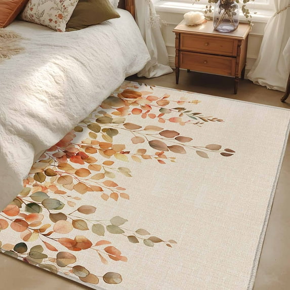 4x6Ft Area Rugs Orange Botanical Non-Skid Rubber Backing Large ...