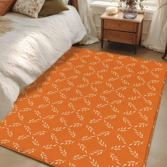 4x6Ft Area Rugs Orange Morocco Non-Skid Rubber Backing Large Rectangle Rugs - Living Room Bedroom Home Office, Geometric Leaf Diamond Lattice Abstract Indoor Floor Mat Carpets Washable Rug