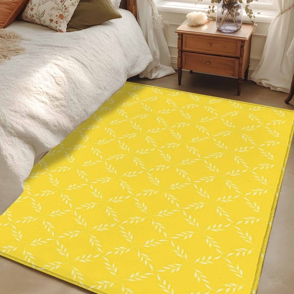 4x6Ft Area Rugs Yellow Morocco Non-Skid Rubber Backing Large Rectangle Rugs - Living Room Bedroom Home Office, Geometric Leaf Diamond Lattice Abstract Indoor Floor Mat Carpets Washable Rug