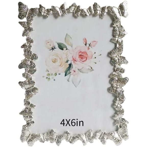 4x6IN Modern Simple Butterfly Metal Photo Frame,for Vertical and Horizontal Display on Tabletops,Home Decor,Perfect Gift Choice (Silvery)