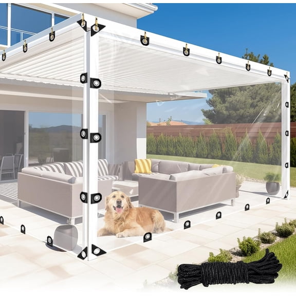 4x6ft Clear Tarp with Grommets, Upgraded Edge Heat Fused Resistant Clear Tarps, Clear Tarps for Patio Fencing, Rain, Wind, Cold, ,and (Windproof Rope)