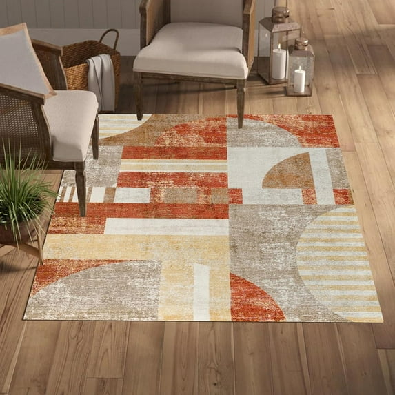 4x6ft Modern Abstract Rug Machine Washable Living Room Area Rug Kitchen Indoor Accent Rug Low Pile Distressed Rug Bedroom Office Dining Room Laundry Room