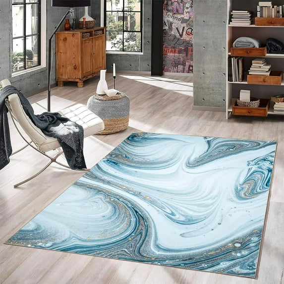4x6ft Modern Gray Ivory Area Rug, Marble Texture Abstract Indoor Rugs, Non-Slip Non-Shedding Machine Washable Silk Velvet Carpet For Living Room Bedroom Dining Room 17