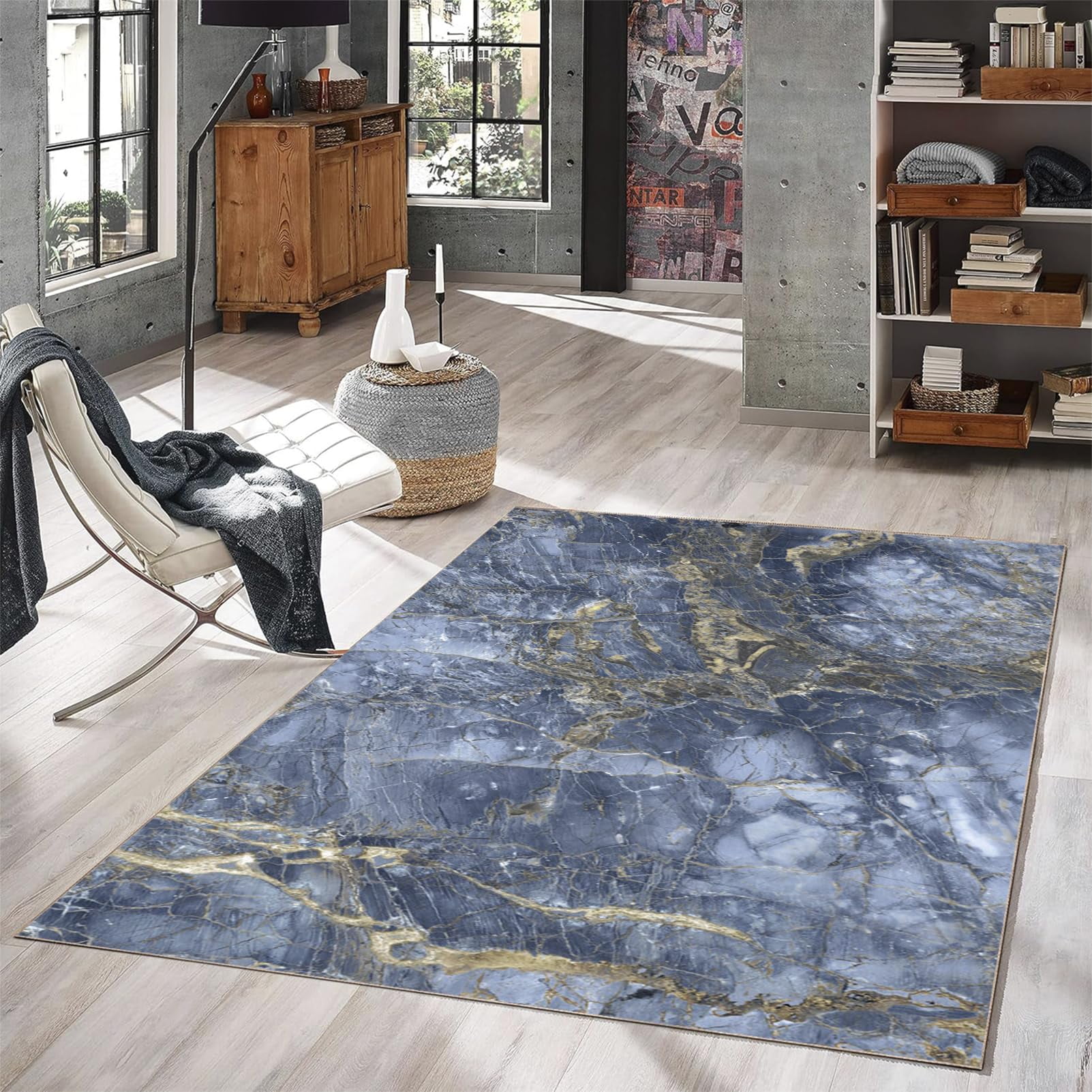 4x6ft Rugs Blue Gray Modern Abstract Area Rug Contemporary Style, Silk ...