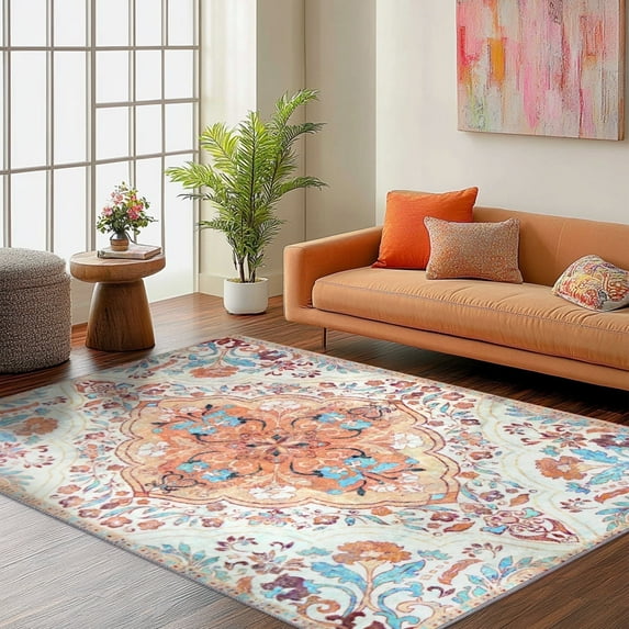 4x6ft Washable Area Rug for Living Room, Entryway, Laundry, Bathroom, Non-Slip Vintage Carpets,Home Decor Rug