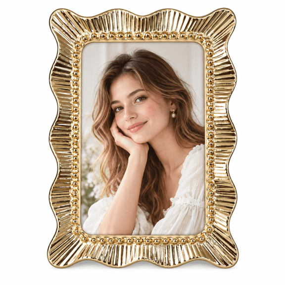 4x6in Soft Gold Metal Picture Frame Decor Ornate Antique Enamel Photo Frames with Glass Front, Art Decor Tabletop Display, Gifts Ideas,Horizontally &Vertically ,Home Decorphoto frame