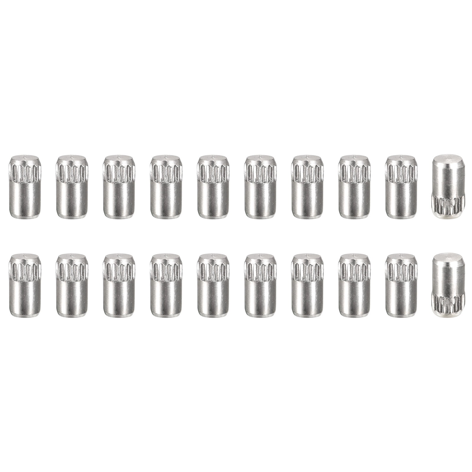 4x6mm 304 Stainless Steel Dowel Pins, 20 Pack Knurled Head Flat End