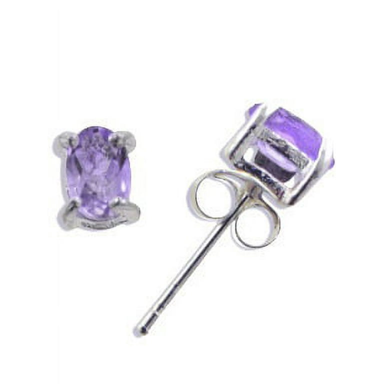 Oval Amethyst Post Stud Earrings Sterling Silver