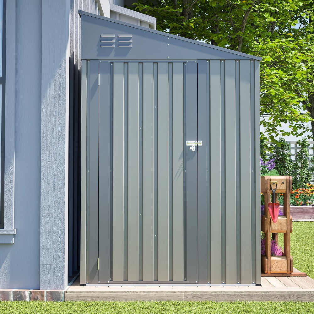 4x7 Foot Lean-To Shed in Olive grey, Heavy-Duty Steel Outdoor Storage for Garden