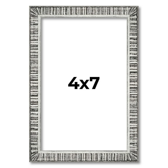 4x7 Frame Silver Grey Distressed Solid Wood Picture Frame | 0.75 Inch Moulding Width | Interior