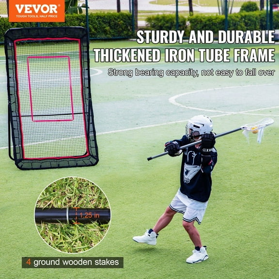 4x7 Ft Backyard Lacrosse Rebounder with Target, Volleyball Bounce Back Net, Adjustable Angle Baseball Softball Return Training Screen for Shooting Drills