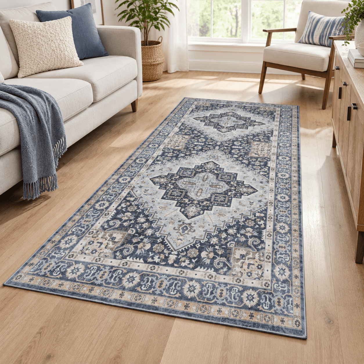4x8 Blue Vintage Runner Rug for Hallway, Kitchen, and Living Room ...