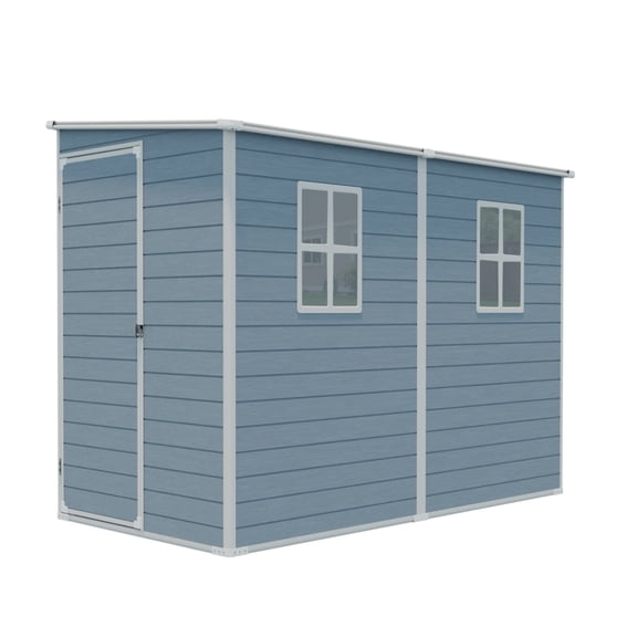 4x8 FT Resin Storage Shed with Floor & Two Windows, Waterproof Lockable Doors for Patio, Yard & Lawn Organization