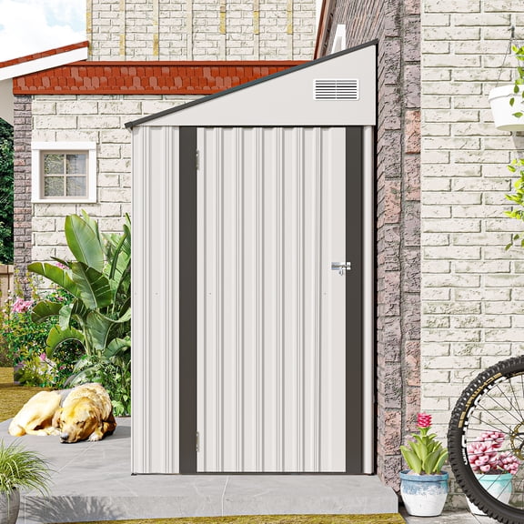 4x8 FT Versatile Storage Shed, Single Hinge Door, Sloped Roof, Solid Structure, Good Ventilation, Protective Film, Suitable for Various Scenarios, White
