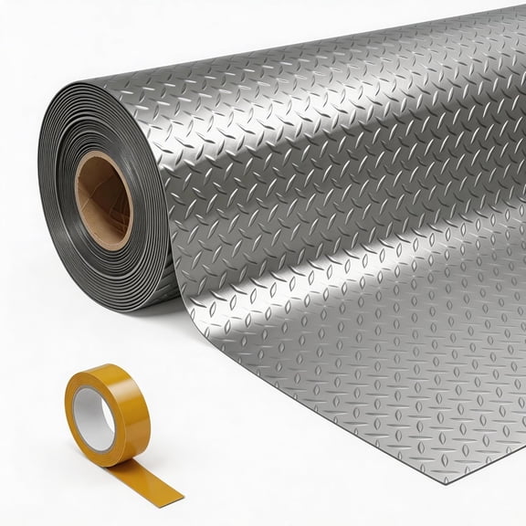 4x8 Ft Garage Floor Mat 80 mil PVC Diamond Plate Non-Slip Waterproof Roll Grey