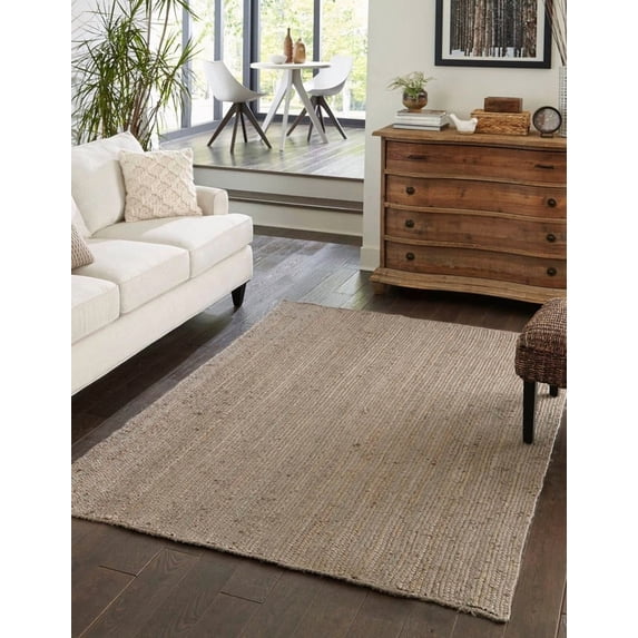 4x8 Ft Gray Jute Area Rug, Hand-Woven, Reversible, Farmhouse Boho Style, Durable & Pet-Friendly Rug for Living Room, Dining Room, and Bedroom