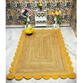 thumbnail image 1 of 4x8 Ft Yellow & Natural Jute Premium Scalloped Jute Rug – Handcrafted Natural Braided Carpet for Living Room, Bedroom, Entryway – Boho Home Decor, 1 of 5