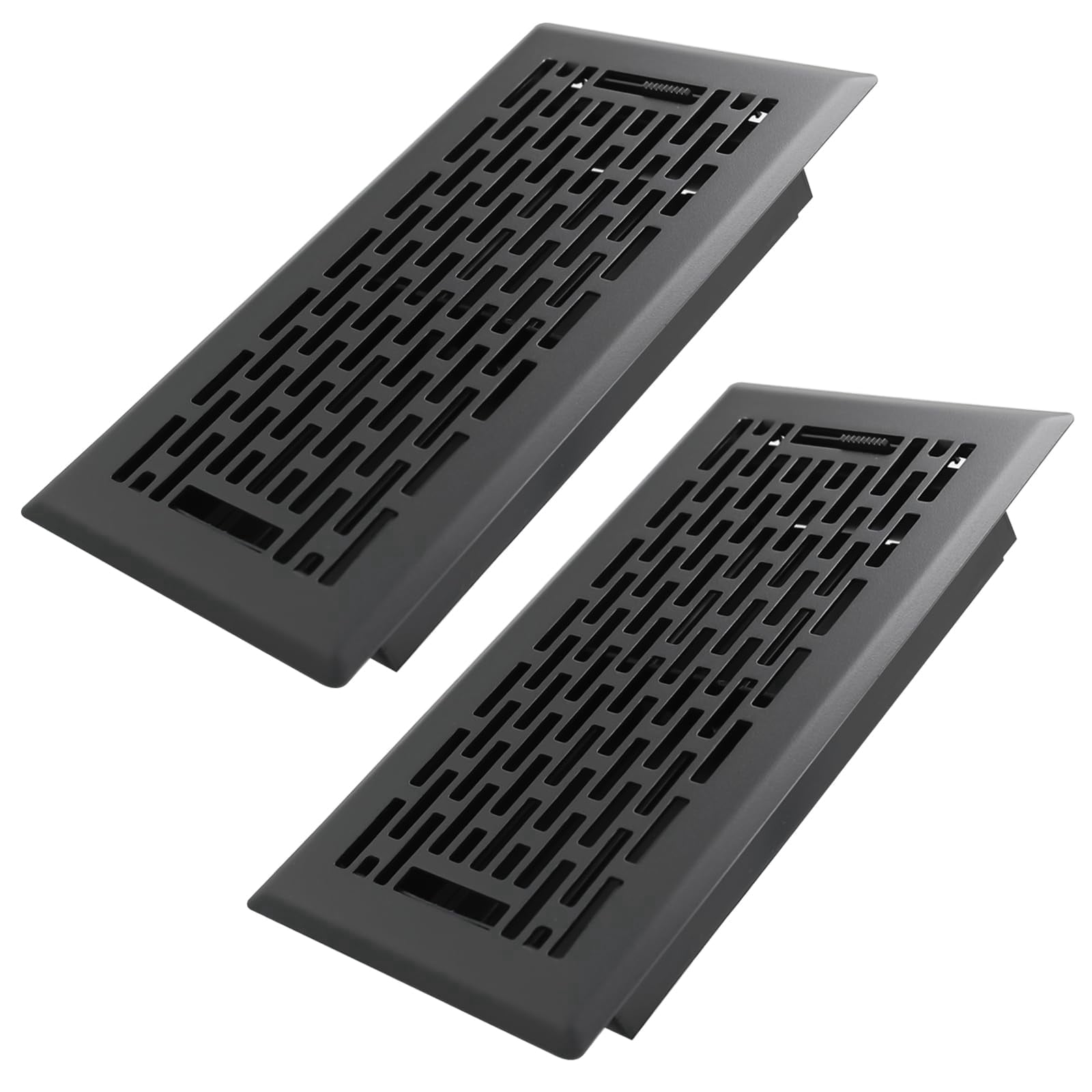 4x8 Inches 2 Pack Heavy Duty Walkable Floor Register - Easy Adjust Air Supply Lever Decorative Floor Vent Covers, Boston Design Vent Covers for Home - Matte Black