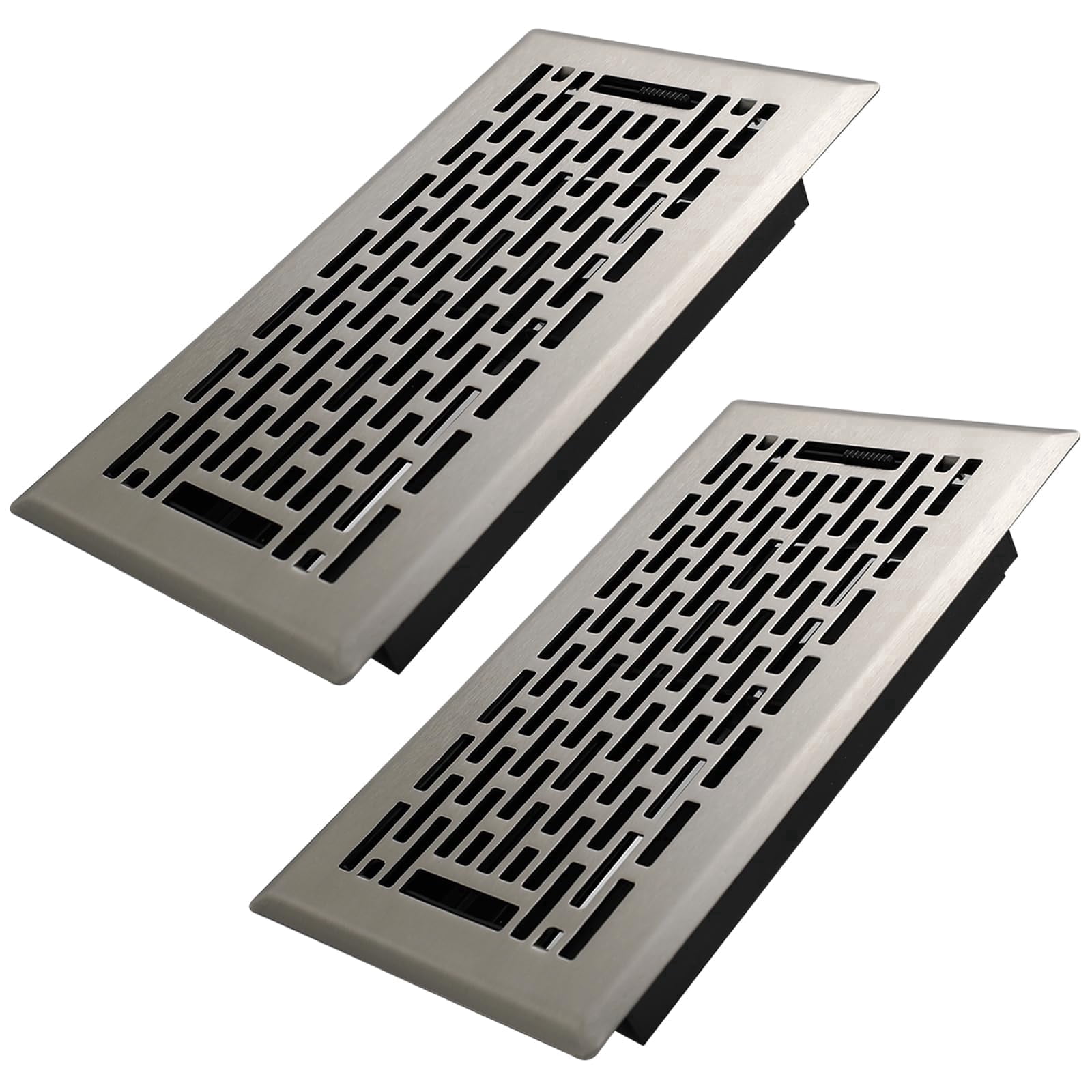 4x8 Inches 2 Pack Heavy Duty Walkable Floor Register - Easy Adjust Air Supply Lever Decorative Floor Vent Covers, Boston Design Vent Covers for Home - Satin Nickel