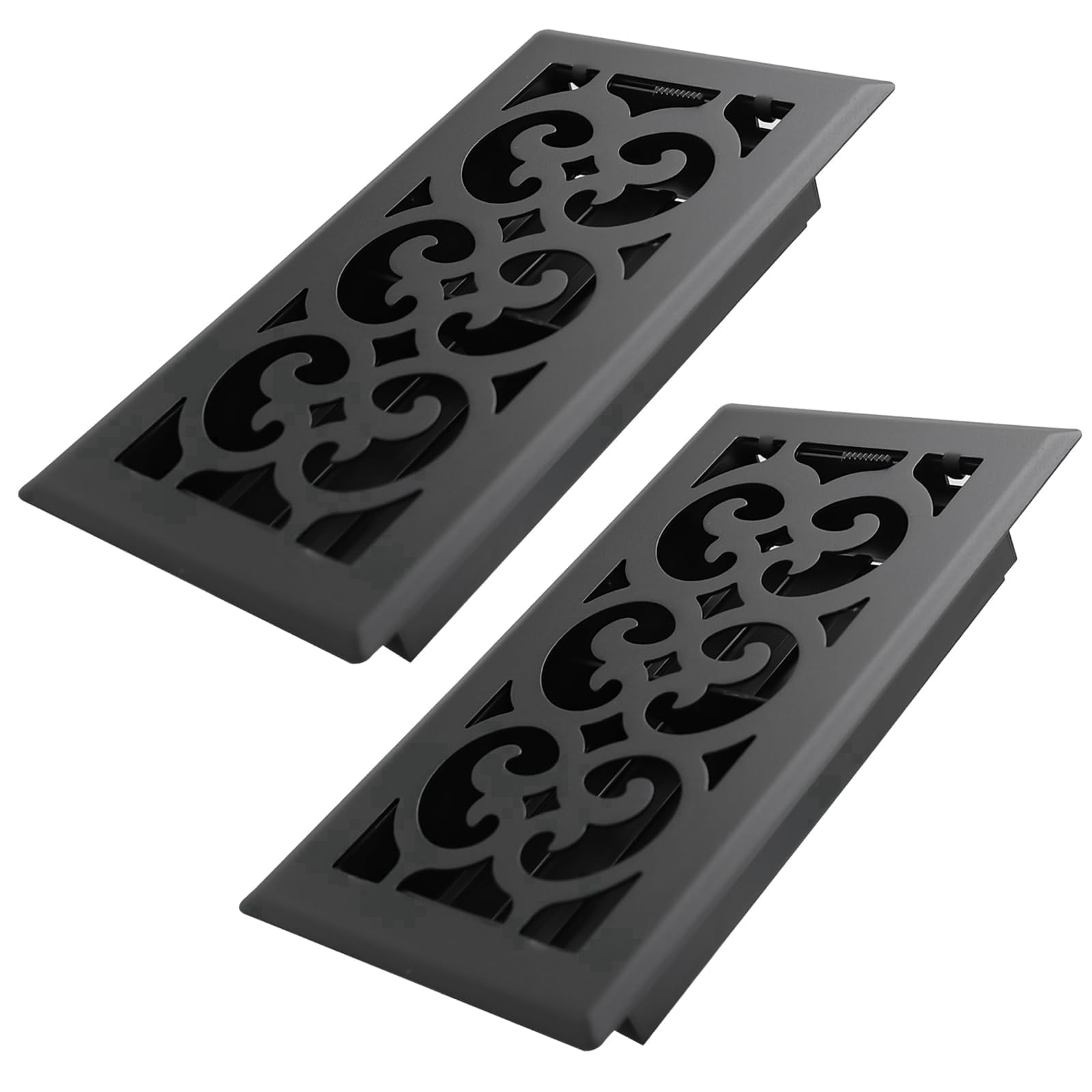 4x8 Inches 2 Pack Heavy Duty Walkable Floor Register Easy Adjust Air Supply Lever Floor Vents - Charlotte Design - Vent Cover for Home Floor - Matte Black