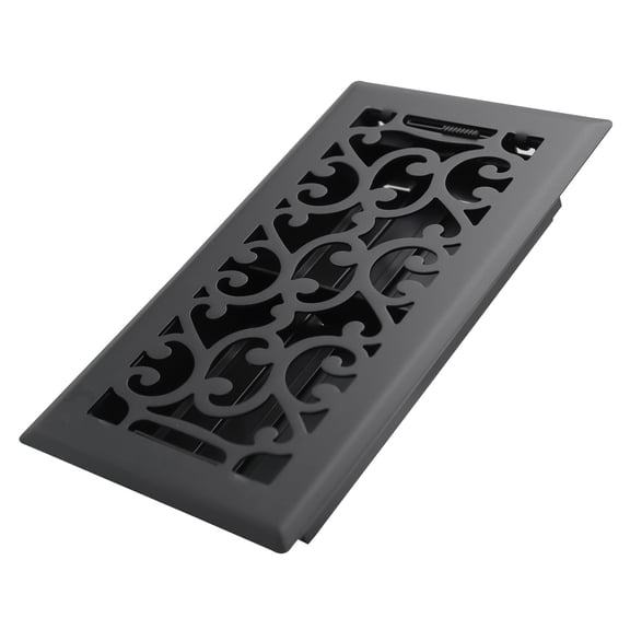 4x8 Inches Heavy Duty Walkable Floor Register - Easy Adjust Air Supply Lever Decorative Floor Vent Covers, Savannah Design Vent Covers for Home - Matte Black