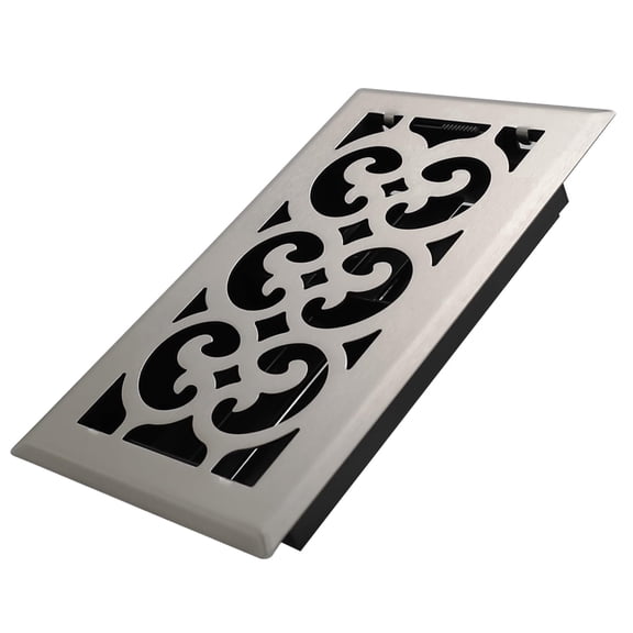 4x8 Inches Heavy Duty Walkable Floor Register Easy Adjust Air Supply Lever Floor Vents - Charlotte Design - Vent Cover for Home Floor - Satin Nickel
