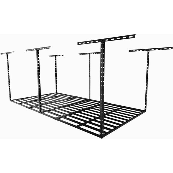 4x8 Overhead Garage Storage Rack Organization, Adjustable Ceiling Mounted Storage Racks, 800LBS Weight Capacity, 22"-40" Ceiling Dropdown, Hammertone Black