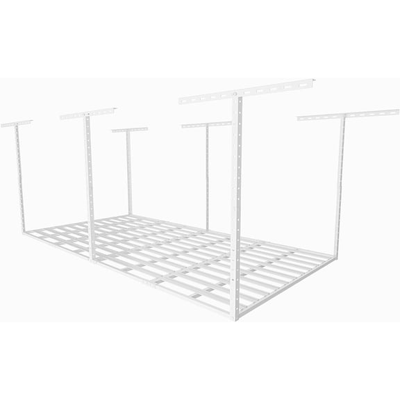 4x8 Overhead Garage Storage Rack Organization, Adjustable Ceiling Mounted Storage Racks, 800LBS Weight Capacity, 22"-40" Ceiling Dropdown, White