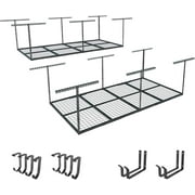 4x8 Overhead Metal Garage Storage Rack w/Hooks Adjustable Ceiling Storage Rack, 96" Length x 48" Width x 40" Height, 22''-40" Ceiling Dropdown, Black