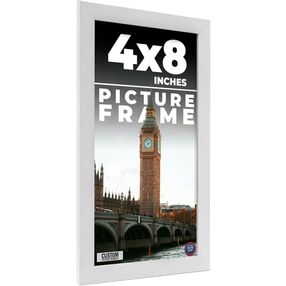 4x8 White Wood Picture Frame - UV Acrylic, Foam Board Backing, Hanging Hardware