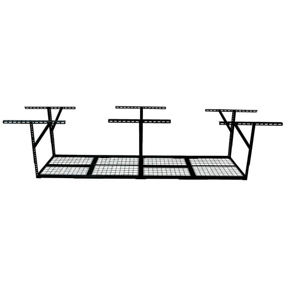 4x8FT Overhead Garage Storage Rack, 450LBS Capacity Adjustable Ceiling Shelf Organizer, White