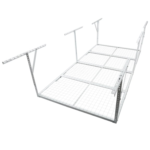 4x8FT Overhead Garage Storage Rack, Heavy-Duty Metal Garage Ceiling Storage Rack, 22''-40" Adjustable Ceiling Drop-Down, 600 lb. Loading Weight Capacity, White Color
