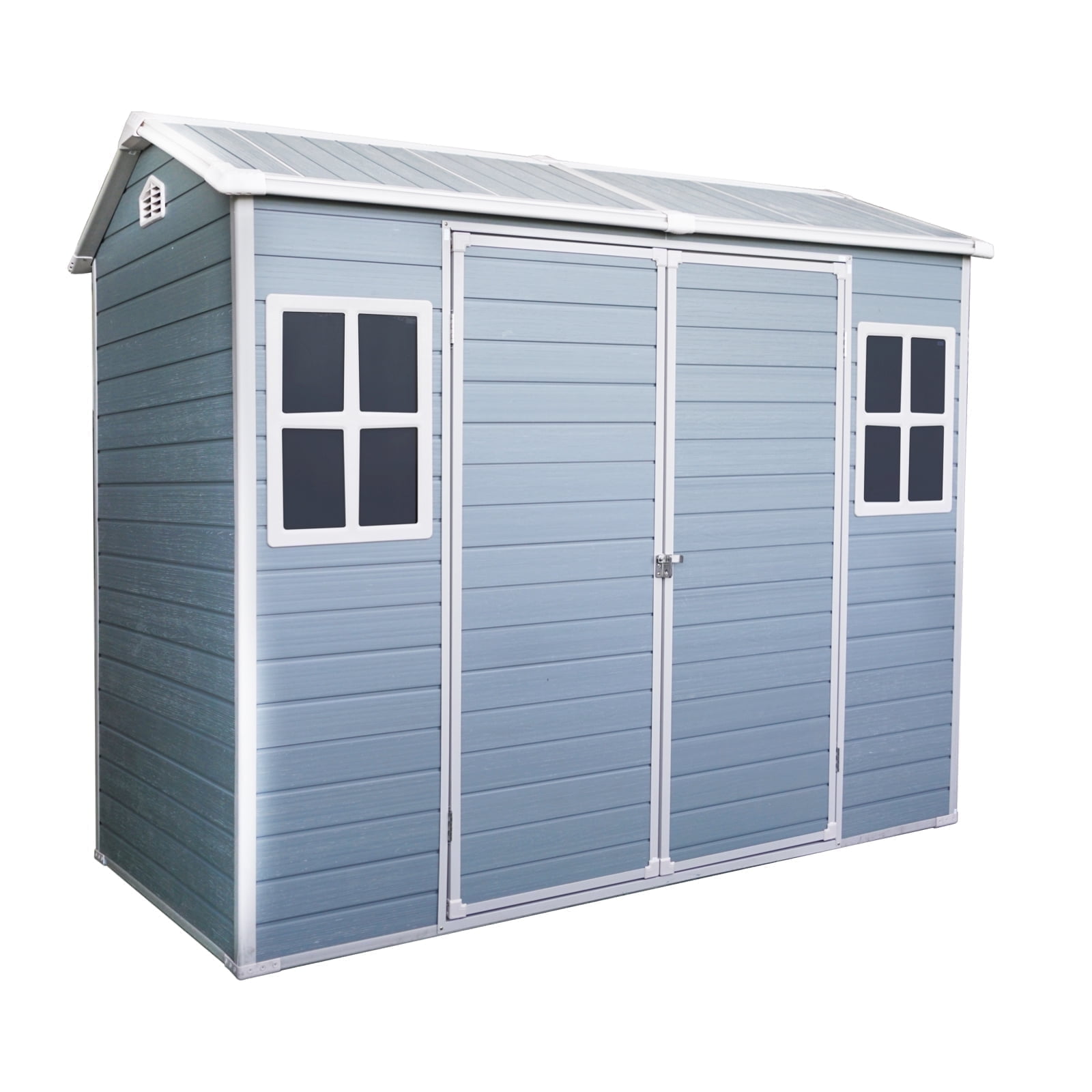 IMagacFun 8x4 Resin Outdoor Storage Shed Heavy Duty Waterproof Shed Plastic Shed with Floor,2 Windows and Lockable Doors for Garden Patio Backyard Grey
