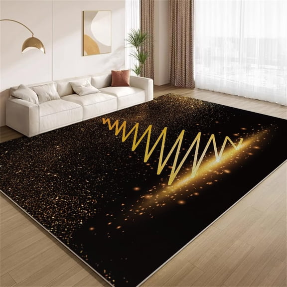4x8ft 3D Golden Distorted Curve Texture Area Rugs Light Luxury Gold Spots Shine Bedroom Rug, Soft Low Pile Living Room Carpet, Non-Slip Washable Nursery Balcony Kitchen Rugs