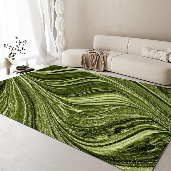 4x8ft Abstract Art Area Rug Stylish Green Liquid Texture Art Deco Rug, Washable Non-Shedding Non Slip Foldable Short Pile Carpet For Kids Playroom,Decor,Office,Dining,Home