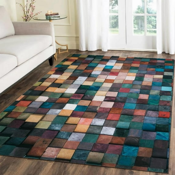4x8ft Abstract Irregular Pattern Area Rug Fashion Multicolor Art Deco Rug, Non Slip Washable Non-Shedding Foldable Short Pile Carpet For Kids Playroom,Dining,Home,Decor,Office