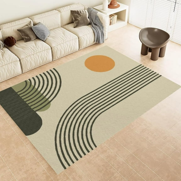 4x8ft Bohemian Area Rug Simple Geometric Pattern Lines Art Deco Rug, Non Slip Washable Non-Shedding Foldable Short Pile Carpet For Kids Playroom,Dining,Home,Decor,Office