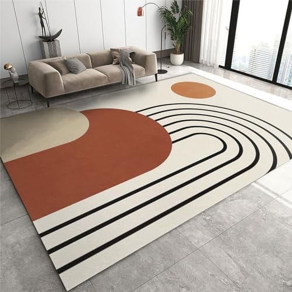 4x8ft Entryway Runner Rug, Abstract Retro Minimalist Kitchen Runner Rug, Arched Geometric Lines Soft Comfortable For Living Room Office Indoor Outdoor Hallway Hotel Yoga Studio