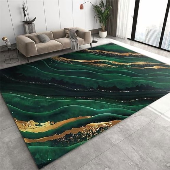 4x8ft Entryway Runner Rug, Light Luxury Abstract Gilt Print Kitchen Runner Rug, Retro Emerald Marble Background Soft Comfortable For Living Room Office Indoor Outdoor Hallway Hotel Yoga Studio